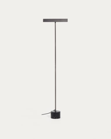 Stehlampe Lynor aus gebürstetem Metall mit weißem Marmorsockel