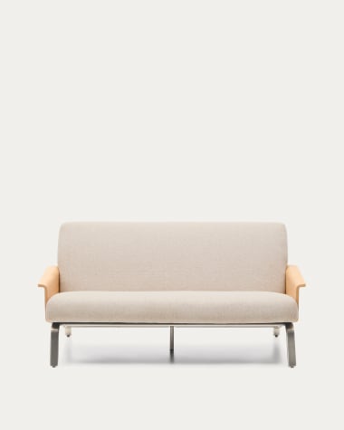 Amsen beige 2-seater sofa in oak plywood with brushed stainless steel legs 150cm FSC 100%