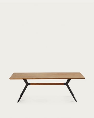 Amethyst oak veneer table with a distressed finish and black steel legs, 160 x 90 cm