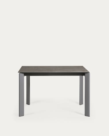 Axis extendable ceramic table in Vulcano Ceniza finish, anthracite steel legs 120 (180)cm