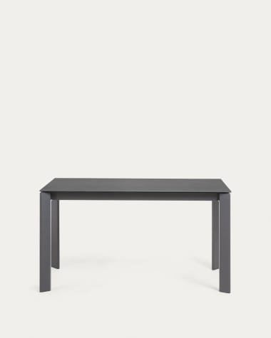 Axis extendable porcelain table with Volcano Rock finish and dark grey steel legs, 140 (200) cm