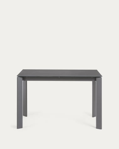 Axis extendable porcelain table with Volcano Rock finish and dark grey steel legs, 120 (180) cm