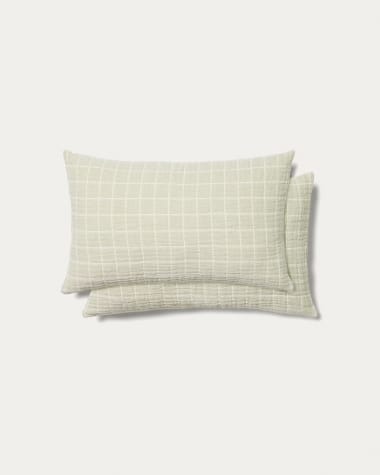 Set Tivaro di 2 fodere per cuscino 100% cotone jacquard a quadri verde chiaro 30 x 50 cm
