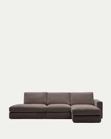 Alea removable cover modular sofa 5-seater in dark brown chenille right chaise longue 340 cm