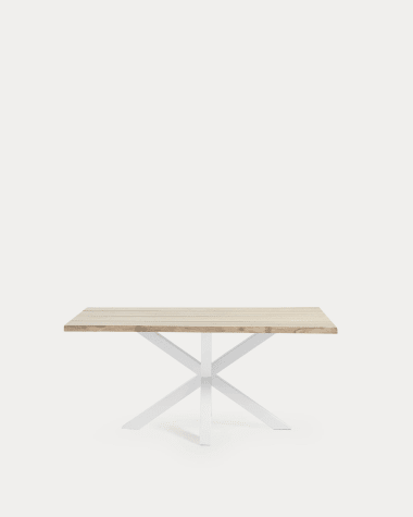 Argo oak veneer table with a whitewashed finish and white steel legs, 160 x 90 cm