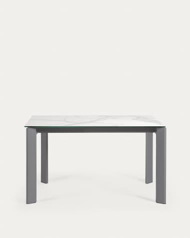 Axis extendable porcelain table with Kalos Blanco finish and dark grey steel legs, 140 (200) cm