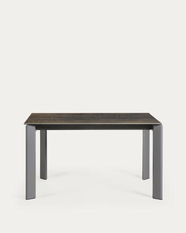 Axis extendable porcelain table with Iron Moss finish and dark grey steel legs, 140 (200) cm