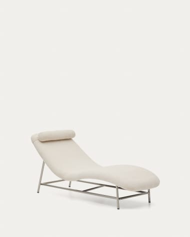 Divan Osla mit beiger Chenille und Beinen aus gebürstetem Edelstahl, 175 cm