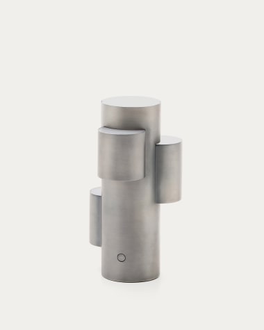 Lampada da tavolo portatile a LED Adrina in metallo grigio chiaro con finitura spazzolata