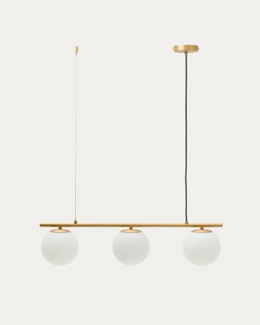 Lampada da soffitto Brisia in metallo con finitura in ottone spazzolato e 3 sfere di vetro satinato Ø15 cm