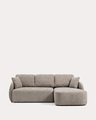 Rozkładana sofa 3-osobowa Laira z szezlongiem prawym z szenilu taupe 246 cm FSC Mix Credit