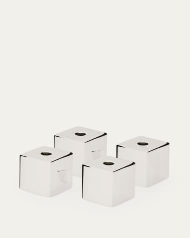 Set Acadia di 4 candelabri in acciaio inossidabile con finitura argento lucido