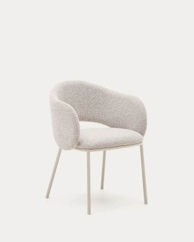 Maina chair in thick beige chenille and steel legs in a beige finish, FSC Mix Credit