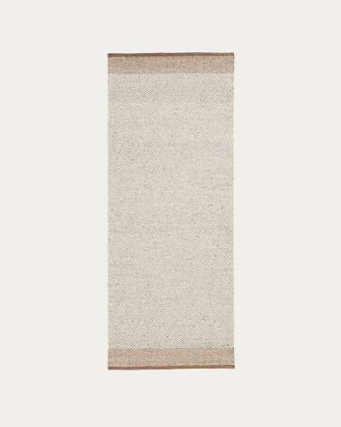 Nifelia beige wool jacquard runner rug 200 x 80cm