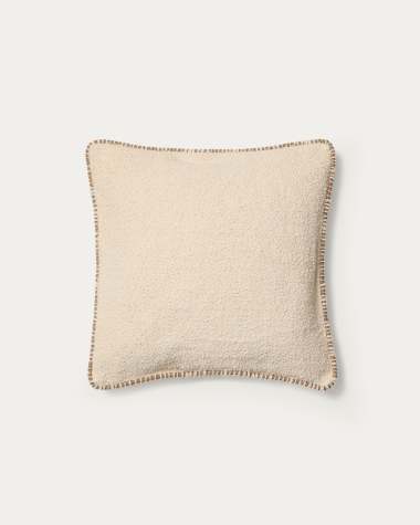 Copricuscino Enari in cotone beige con profili marroni a contrasto 50 x 50 cm