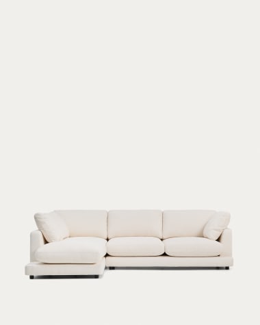 Divano Gala 4 posti ignifugo chaise longue sinistra in effetto montone écru FSC Mix Credit 300 cm