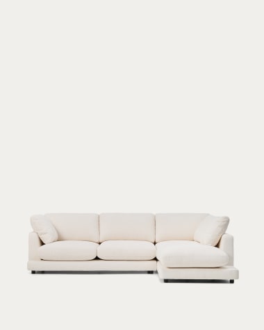 Divano Gala 4 posti ignifugo chaise longue destra in effetto montone écru FSC Mix Credit 300 cm