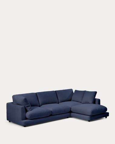 Divano Gala 4 posti ignifugo chaise longue destra in effetto montone blu FSC Mix Credit 300 cm