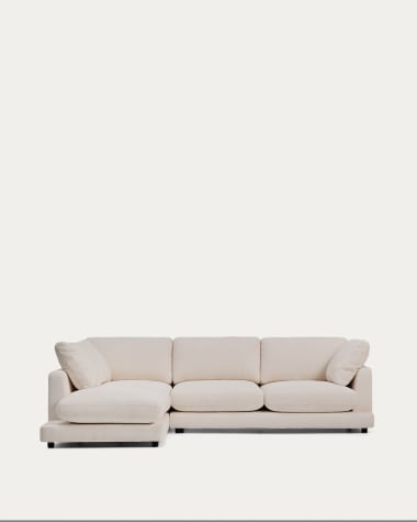 Divano Gala 4 posti ignifugo chaise longue sinistra in effetto montone beige FSC Mix Credit 300 cm