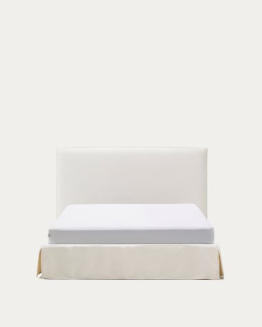 Łóżko ze zdejmowanym pokrowcem Jaira z białego szenilu do materaca 160 x 200 cm FSC Mix Credit
