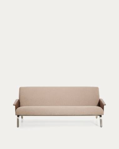 Amsen light brown 3-seater sofa in walnut plywood with brushed stainless steel legs 190cm