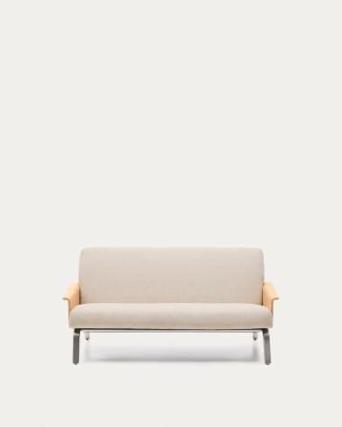 Amsen beige 2-seater sofa in oak plywood with brushed stainless steel legs 150cm