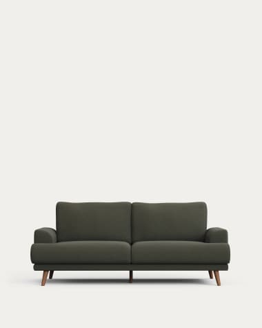 Karin 2-seater sofa in dark green chenille with solid beech wood legs 211cm