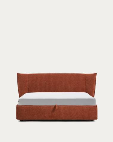 Lit déhoussable avec coffre Arvian en chenille terracotta pour matelas de 160 x 200 cm