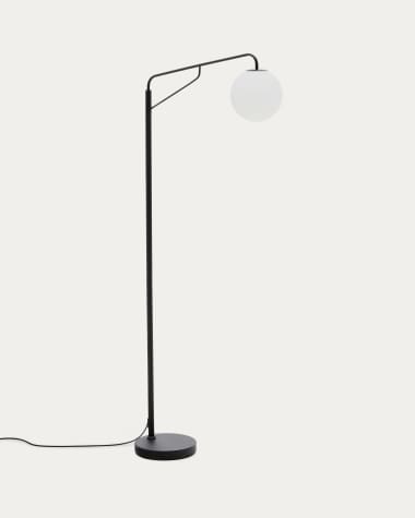 Eilo floor lamp in black metal with frosted glass globe UK Adaptor