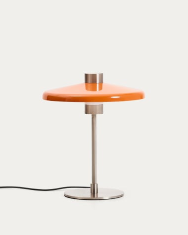 Nuvira table lamp in light grey brushed metal and orange lampshade