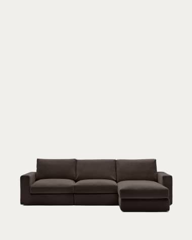 Alea removable cover modular sofa 4-seater in dark brown chenille right chaise longue 310 cm