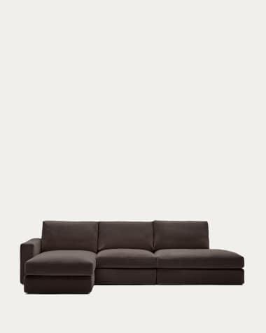 Alea removable cover modular sofa 5-seater in dark brown chenille left chaise longue 340 cm