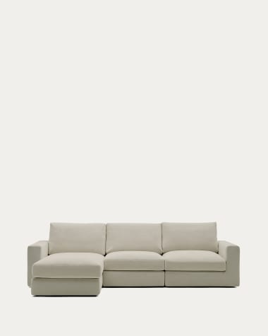 Alea removable cover modular sofa 4-seater in light brown chenille left chaise longue 310 cm