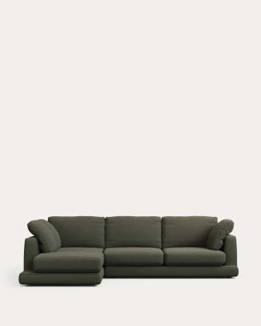 Gala 4-seater sofa with left-hand chaise longue in dark green chenille FSC Mix Credit 300 cm