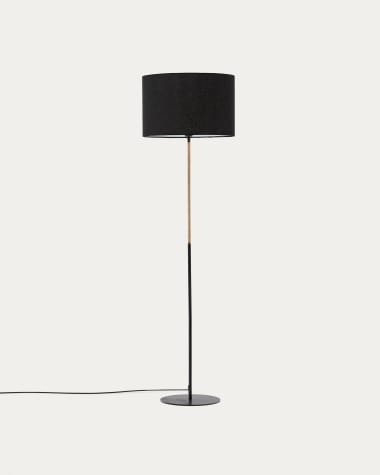 Canar metal and rattan floor lamp made with a black cotton lamp shade