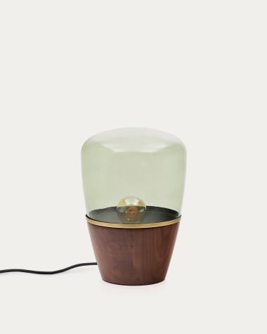 Silex table lamp made of walnut veneer and green glass