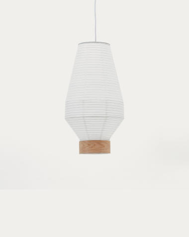 Hila ceiling lamp screen in white paper with natural wood veneer Ø 30 cm