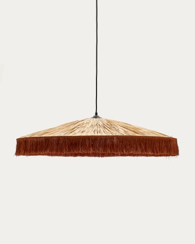 Pollensa ceiling lamp in natural raffia and terracotta fringes, Ø 75 cm