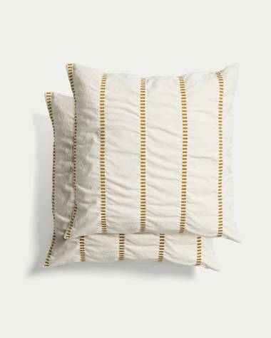 Cral beige jacquard, cotton cushion cover with multi-coloured fringe, 45 x 45 cm