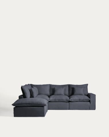 Gilma 3 seater sofa, right/left chaise in blue wide seam corduroy, black legs, 260cm FR