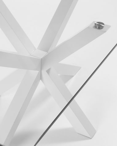 Argo glass table and steel legs with white finish, 180 x 100 cm