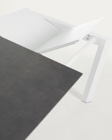 Axis porcelain extendable table in Volcano Rock finish with white steel legs 120 (180) cm