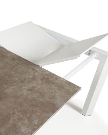Axis porcelain extendable table in Volcano Ash finish with white steel legs 140 (200) cm