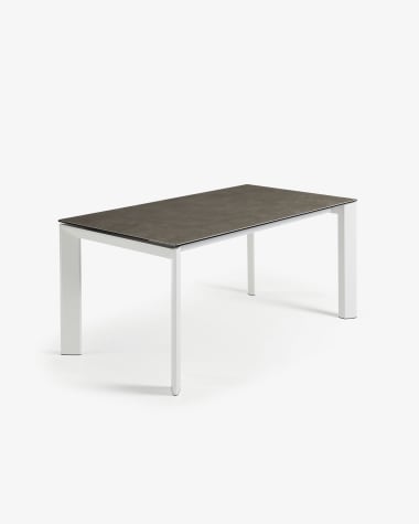 Axis porcelain extendable table in Volcano Ash finish with white steel legs 140 (200) cm