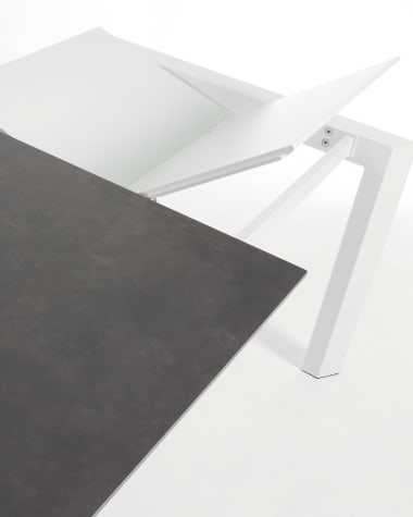Axis porcelain extendable table in Volcano Rock finish with white legs 160 (220) cm