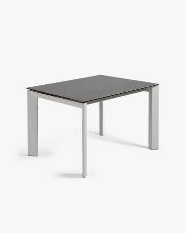 Axis porcelain extendable table in Volcano Rock finish with grey steel legs 120 (180) cm