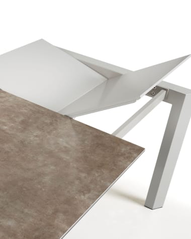 Axis extendable ceramic table with Vulcano Ceniza finish and grey steel legs 160 (220) cm