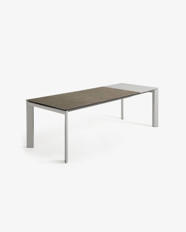 Axis extendable ceramic table with Vulcano Ceniza finish and grey steel legs 160 (220) cm
