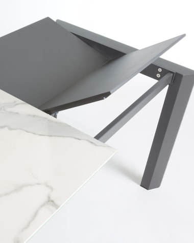Axis extendable porcelain table with Kalos Blanco finish and dark grey legs, 120 (180) cm