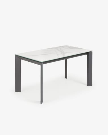 Axis extendable porcelain table with Kalos Blanco finish and dark grey steel legs, 140 (200) cm